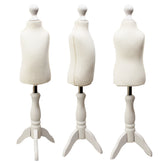 Children Kids Age 1 Tailors Dummy Mannequin, Cream Torso Bust with a White Wood Tripod Stand